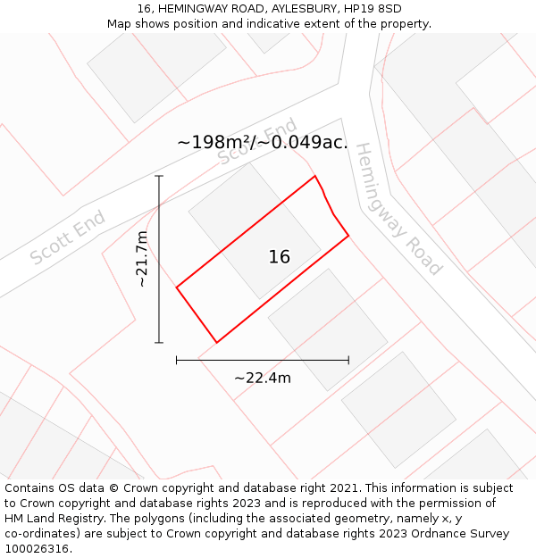 16, HEMINGWAY ROAD, AYLESBURY, HP19 8SD: Plot and title map