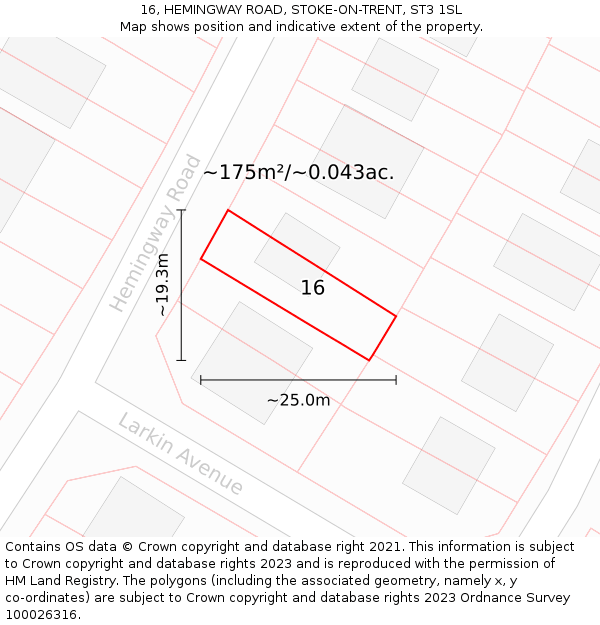 16, HEMINGWAY ROAD, STOKE-ON-TRENT, ST3 1SL: Plot and title map