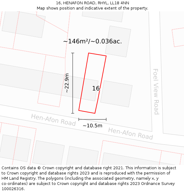 16, HENAFON ROAD, RHYL, LL18 4NN: Plot and title map