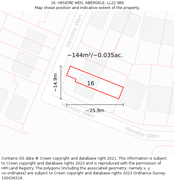 16, HENDRE WEN, ABERGELE, LL22 9BX: Plot and title map