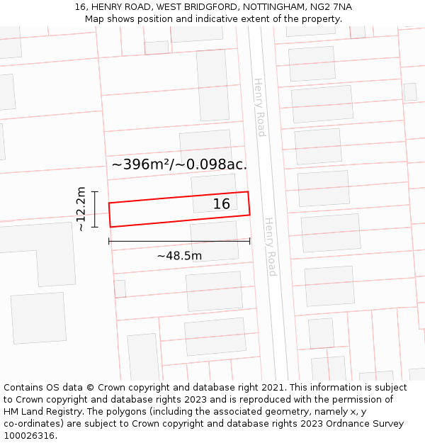 16, HENRY ROAD, WEST BRIDGFORD, NOTTINGHAM, NG2 7NA: Plot and title map