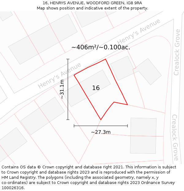 16, HENRYS AVENUE, WOODFORD GREEN, IG8 9RA: Plot and title map