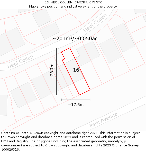 16, HEOL COLLEN, CARDIFF, CF5 5TX: Plot and title map