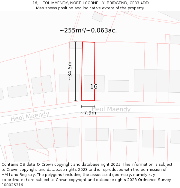 16, HEOL MAENDY, NORTH CORNELLY, BRIDGEND, CF33 4DD: Plot and title map