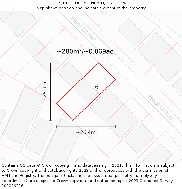 16, HEOL UCHAF, NEATH, SA11 3SW: Plot and title map