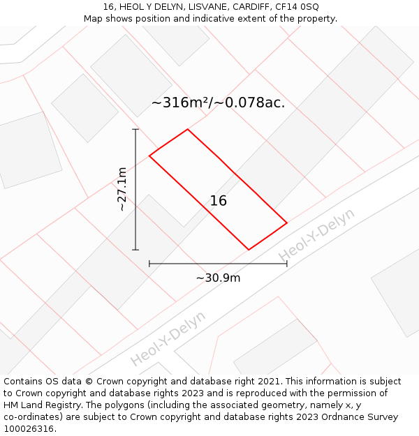 16, HEOL Y DELYN, LISVANE, CARDIFF, CF14 0SQ: Plot and title map