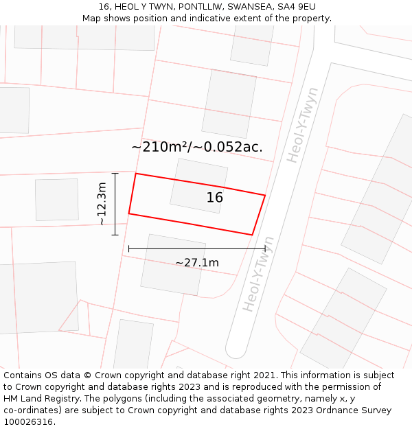 16, HEOL Y TWYN, PONTLLIW, SWANSEA, SA4 9EU: Plot and title map