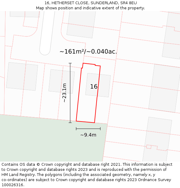 16, HETHERSET CLOSE, SUNDERLAND, SR4 8EU: Plot and title map