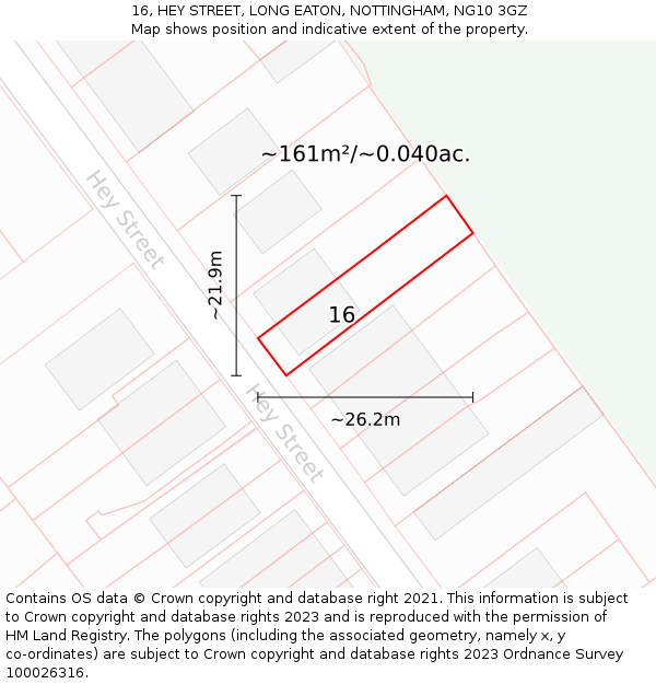 16, HEY STREET, LONG EATON, NOTTINGHAM, NG10 3GZ: Plot and title map