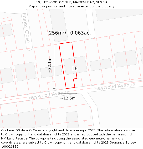 16, HEYWOOD AVENUE, MAIDENHEAD, SL6 3JA: Plot and title map