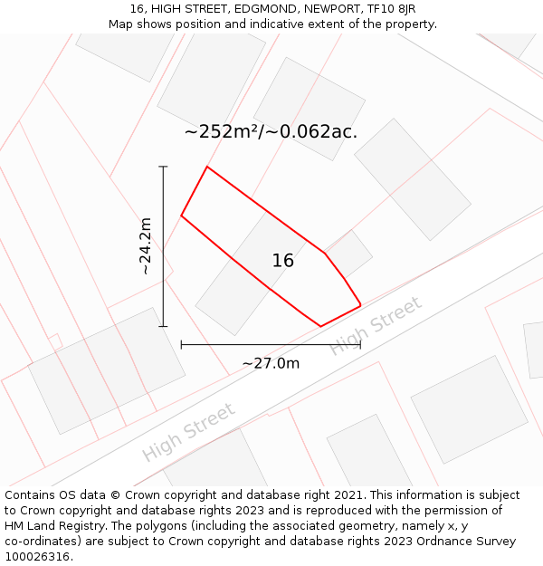 16, HIGH STREET, EDGMOND, NEWPORT, TF10 8JR: Plot and title map