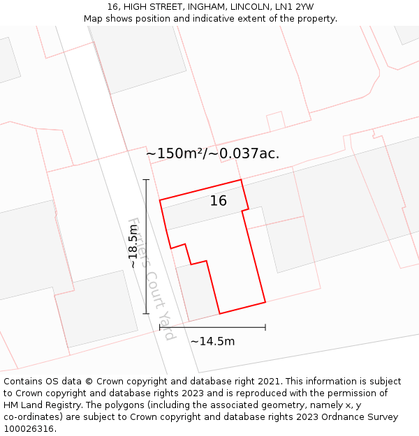 16, HIGH STREET, INGHAM, LINCOLN, LN1 2YW: Plot and title map