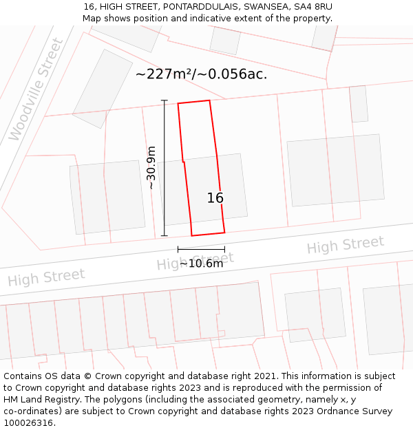 16, HIGH STREET, PONTARDDULAIS, SWANSEA, SA4 8RU: Plot and title map