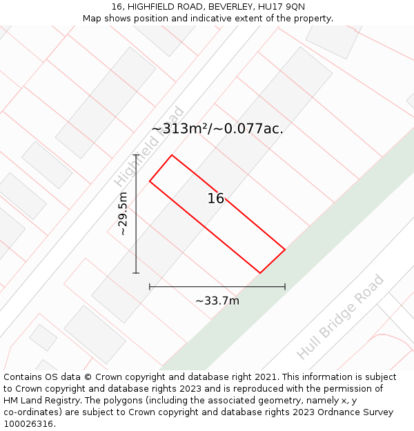 16, HIGHFIELD ROAD, BEVERLEY, HU17 9QN: Plot and title map