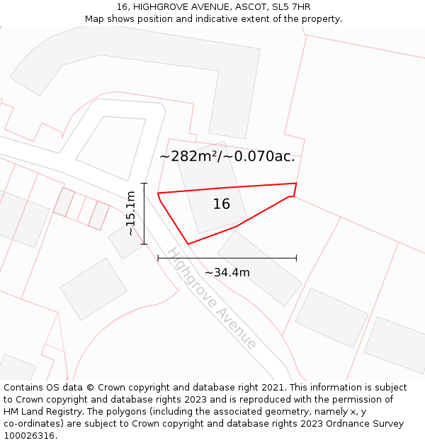 16, HIGHGROVE AVENUE, ASCOT, SL5 7HR: Plot and title map