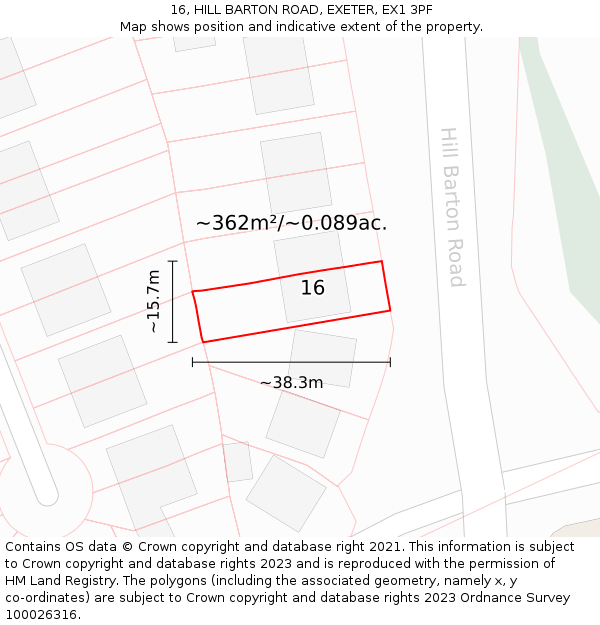 16, HILL BARTON ROAD, EXETER, EX1 3PF: Plot and title map