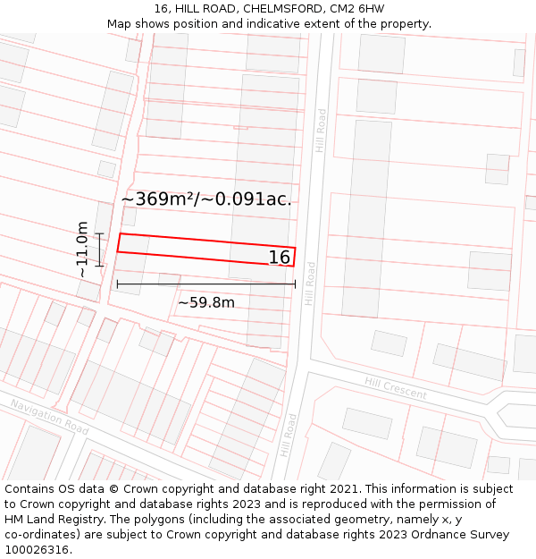 16, HILL ROAD, CHELMSFORD, CM2 6HW: Plot and title map