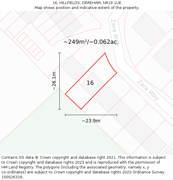 16, HILLFIELDS, DEREHAM, NR19 1UE: Plot and title map