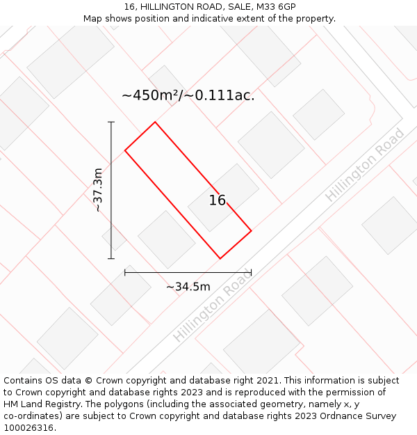 16, HILLINGTON ROAD, SALE, M33 6GP: Plot and title map