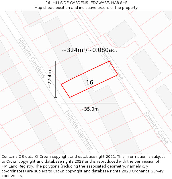 16, HILLSIDE GARDENS, EDGWARE, HA8 8HE: Plot and title map