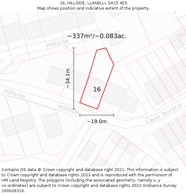 16, HILLSIDE, LLANELLI, SA15 4ES: Plot and title map