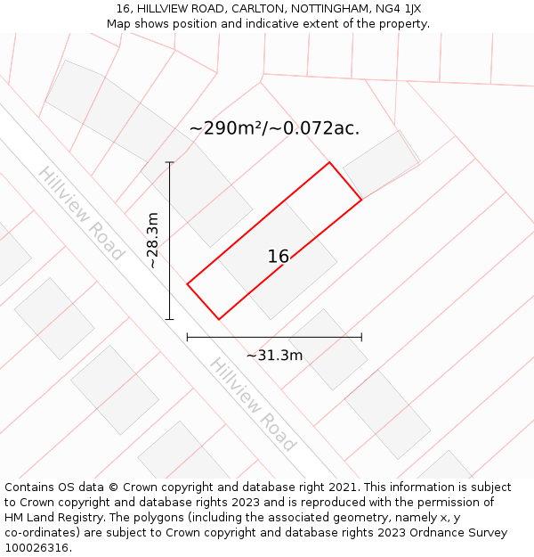 16, HILLVIEW ROAD, CARLTON, NOTTINGHAM, NG4 1JX: Plot and title map