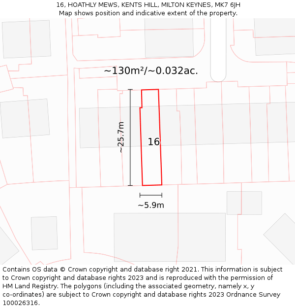 16, HOATHLY MEWS, KENTS HILL, MILTON KEYNES, MK7 6JH: Plot and title map