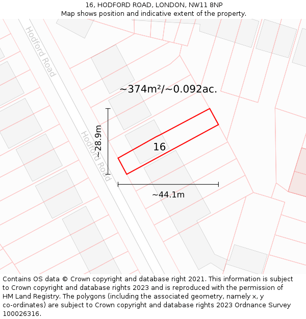 16, HODFORD ROAD, LONDON, NW11 8NP: Plot and title map