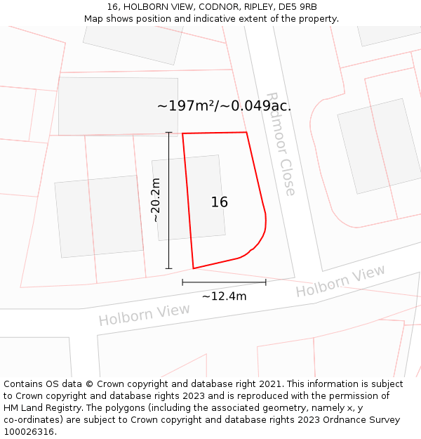 16, HOLBORN VIEW, CODNOR, RIPLEY, DE5 9RB: Plot and title map