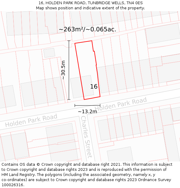 16, HOLDEN PARK ROAD, TUNBRIDGE WELLS, TN4 0ES: Plot and title map