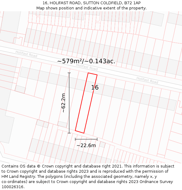 16, HOLIFAST ROAD, SUTTON COLDFIELD, B72 1AP: Plot and title map