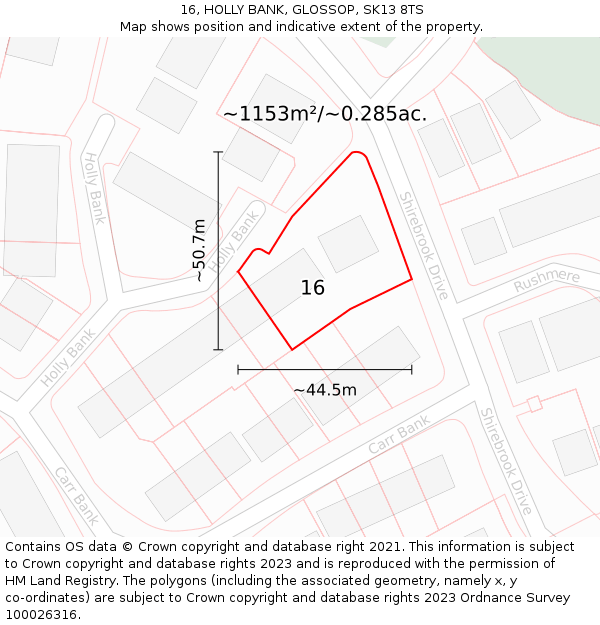 16, HOLLY BANK, GLOSSOP, SK13 8TS: Plot and title map