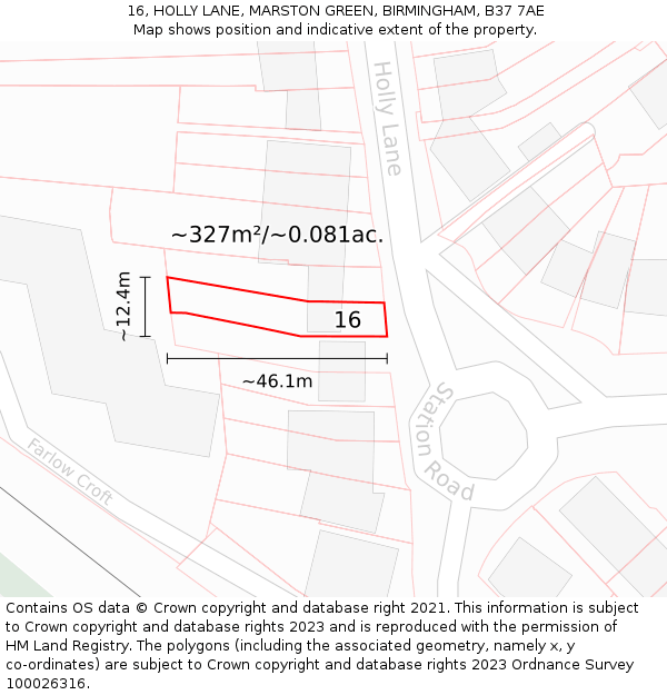 16, HOLLY LANE, MARSTON GREEN, BIRMINGHAM, B37 7AE: Plot and title map