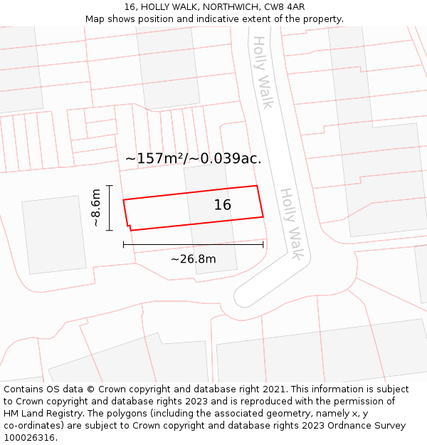 16, HOLLY WALK, NORTHWICH, CW8 4AR: Plot and title map