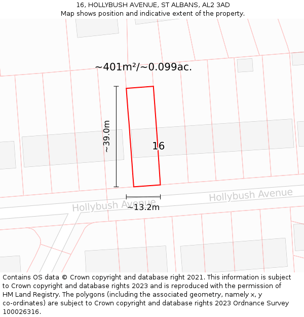 16, HOLLYBUSH AVENUE, ST ALBANS, AL2 3AD: Plot and title map