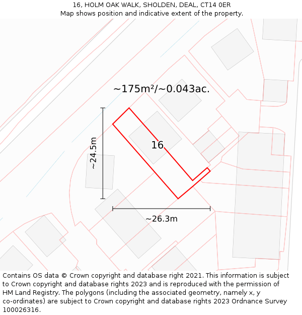 16, HOLM OAK WALK, SHOLDEN, DEAL, CT14 0ER: Plot and title map