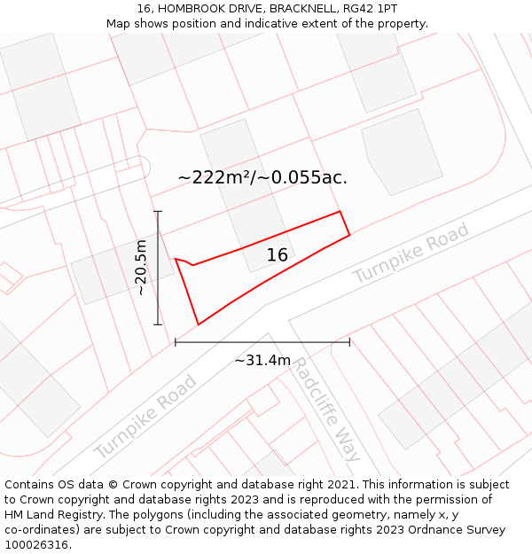 16, HOMBROOK DRIVE, BRACKNELL, RG42 1PT: Plot and title map