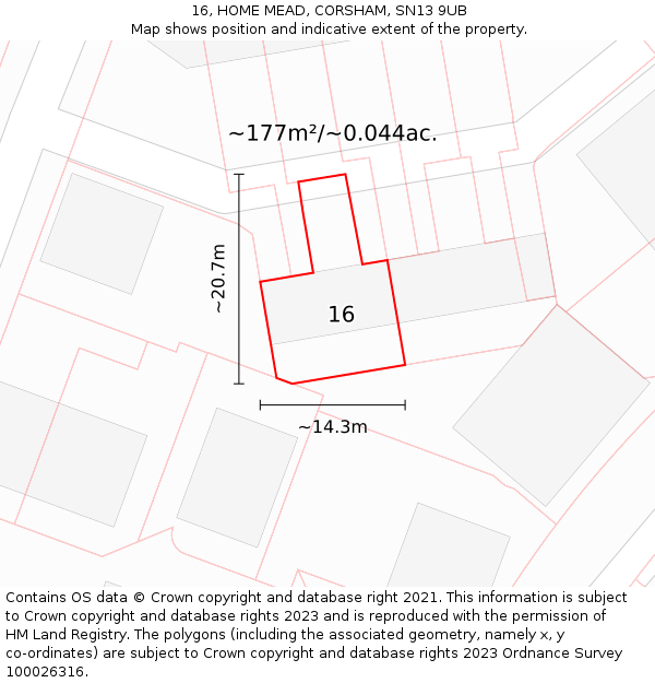 16, HOME MEAD, CORSHAM, SN13 9UB: Plot and title map