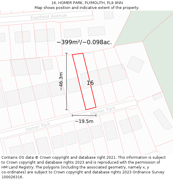 16, HOMER PARK, PLYMOUTH, PL9 9NN: Plot and title map