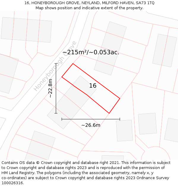 16, HONEYBOROUGH GROVE, NEYLAND, MILFORD HAVEN, SA73 1TQ: Plot and title map