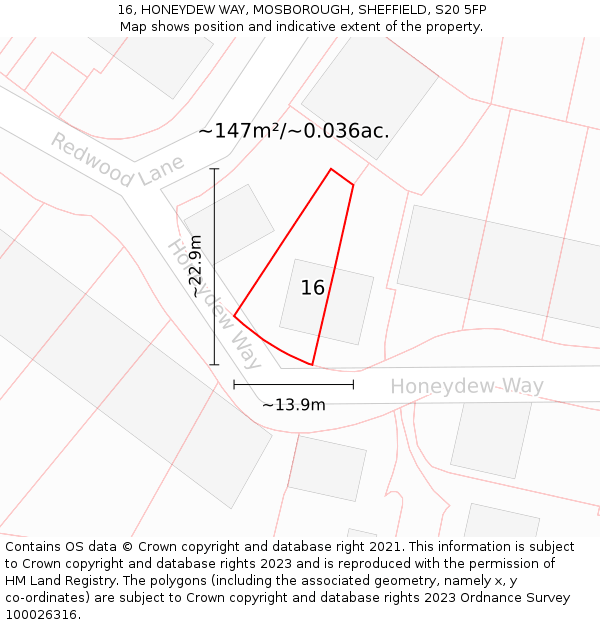 16, HONEYDEW WAY, MOSBOROUGH, SHEFFIELD, S20 5FP: Plot and title map