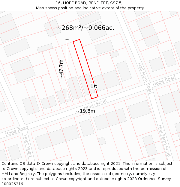 16, HOPE ROAD, BENFLEET, SS7 5JH: Plot and title map