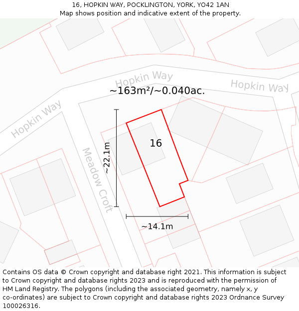 16, HOPKIN WAY, POCKLINGTON, YORK, YO42 1AN: Plot and title map