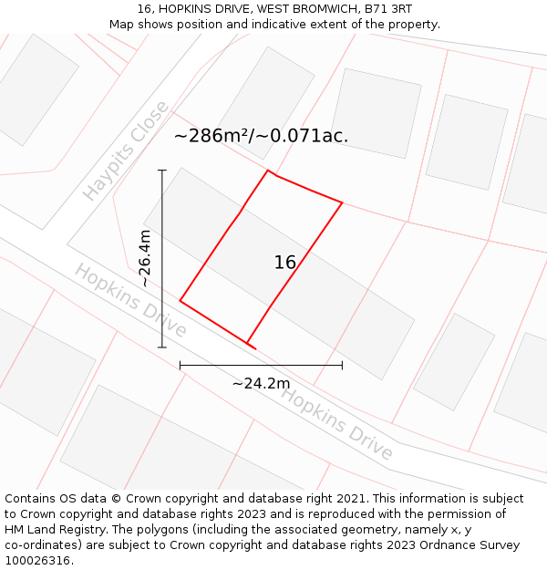 16, HOPKINS DRIVE, WEST BROMWICH, B71 3RT: Plot and title map