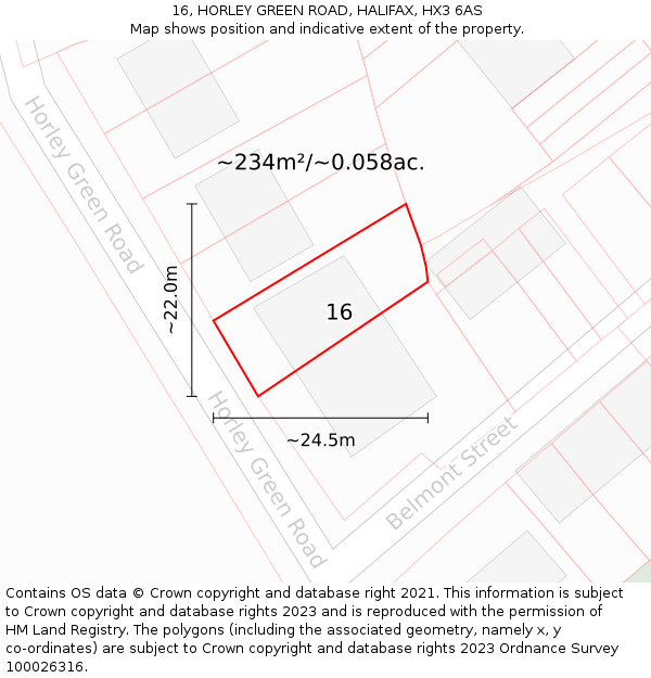 16, HORLEY GREEN ROAD, HALIFAX, HX3 6AS: Plot and title map