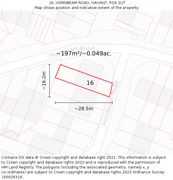16, HORNBEAM ROAD, HAVANT, PO9 2UT: Plot and title map