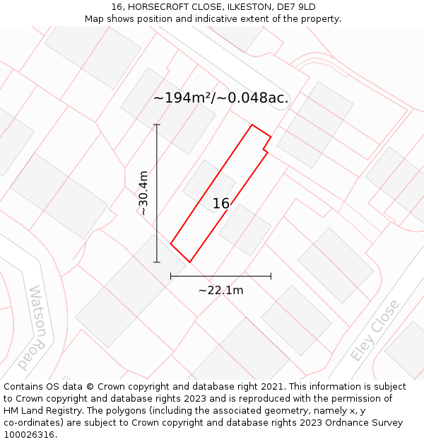 16, HORSECROFT CLOSE, ILKESTON, DE7 9LD: Plot and title map