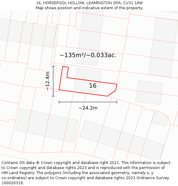 16, HORSEPOOL HOLLOW, LEAMINGTON SPA, CV31 1AW: Plot and title map