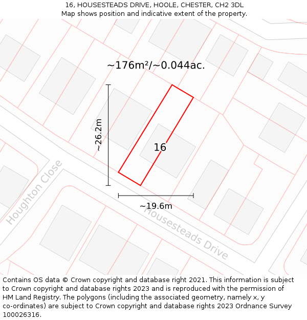 16, HOUSESTEADS DRIVE, HOOLE, CHESTER, CH2 3DL: Plot and title map