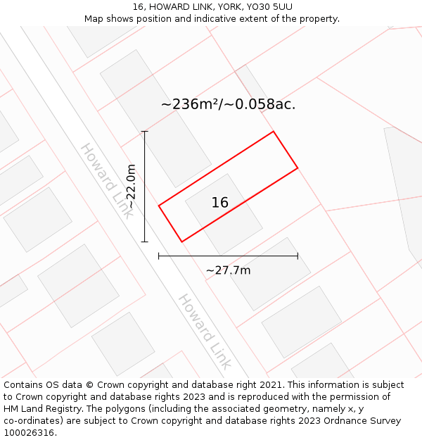 16, HOWARD LINK, YORK, YO30 5UU: Plot and title map